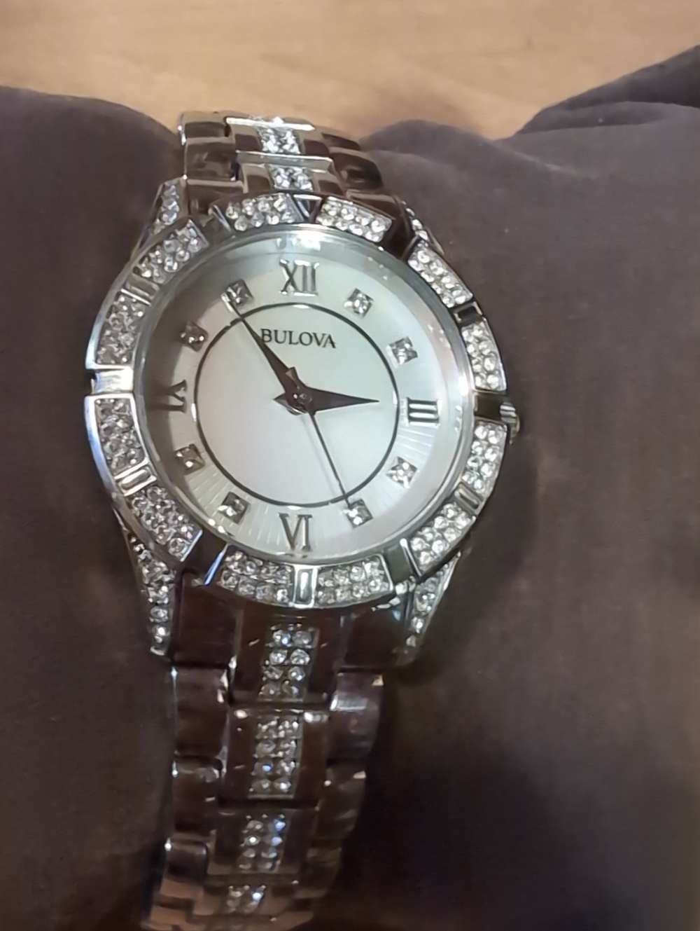 Bulova Women's Silver Crystal-Accent Bracelet Watch